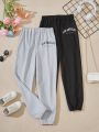 Teenage Girls' Letter Print Casual Sports Suit With Pants