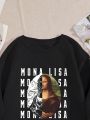 Women's Plus Size Letter & Character Pattern Drop Shoulder Sweatshirt