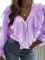 SHEIN Privé Ladies' Plus Size Purple V-neck Blouse