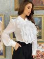 SHEIN Privé Multi-Layered Ruffled White Women's Shirt