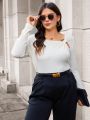 SHEIN BIZwear Plus Size Women's Irregular Neckline Long Sleeve T-Shirt