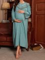 Maternity Floral Embroidery Mesh Nightgown Dress