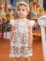 Baby Girl'S Elegant Floral Patchwork Lace Mesh Dress With Double-Layered Skirt Hem