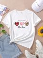 Girls' (big) Heart & Letter Print Short Sleeve T-shirt