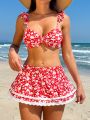 SHEIN Swim Mod Floral Print Ruffled Two-piece Swimsuit