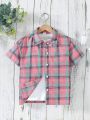 Teen Girls' Classic Plaid Short Sleeve Shirt For Summer