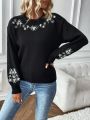 SHEIN LUNE Floral Pattern Drop Shoulder Sweater