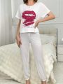 Women'S Lip Print Short Sleeve Pajama Set