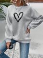 Women's Large Size Love Printed Fleece Sweatshirt