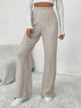 High Waist Straight Leg Pants With Split Hem