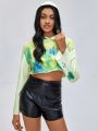 Hallie Driskell Tie Dye Drop Shoulder Crop Hoodie