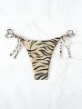 SHEIN Swim Vcay Women's Zebra Pattern Knotted Side Bikini Bottom