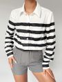 SHEIN BIZwear Women's Striped Patchwork Shirt With Pocket