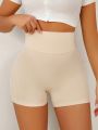 2pcs/Set Women'S Seamless Knit Shapewear Shorts In Apricot