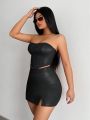 SHEIN SXY Strapless Leather Two Piece Set