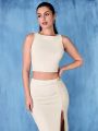 SHEIN BAE Backless Top & Long Skirt 2pcs Christmas & New Year's Eve Party Outfit