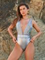 SHEIN Leisure Women's Metallic Fabric One Piece Swimsuit
