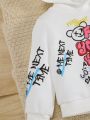 SHEIN Baby Boys' Cute Graffiti Printed Hooded Long Sleeve Sweatshirt, Thin Style