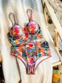 SHEIN Swim BohoFeel Women's Sexy Print Bikini Swimwear With Hard Cup & Steel Support