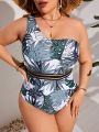 SHEIN Swim Vcay Plus Size One-Piece Swimsuit With Tropical Print