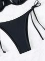 SHEIN Swim SXY Women's Solid Color Halterneck Hollow Out Swimsuit Set