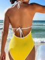 SHEIN Swim Vcay Women'S Color Block Monokini Swimsuit With Backless Design