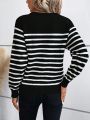 Striped Pattern Button Detail Sweater