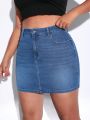 Plus High Waist Bodycon Denim Skirt