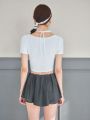 SHEINNeu Balletcore Bow Solid Ruffle Hem Skort Summer Women Clothes