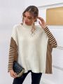 SHEIN Essnce Contrast Striped Pattern Batwing Sleeve Sweater