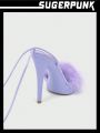 Sugerpunk Super High Heel Stiletto Purple Sky-High Furry Strappy Sandals For Women