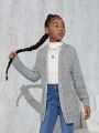 SHEIN Kids Cooltwn Tween Girl Cute Loose Fit Long Sleeve Hooded Cardigan Sweater