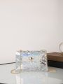 Small Square Bag Fashionable Holographic Transparent Flap Chain