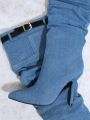 Denim Pointy Toe Stiletto Heeled Boots