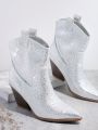 Rhinestone Slip On Western Boots