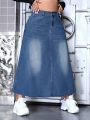 SHEIN ICON Plus Size High Waisted Washed Denim Skirt