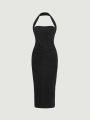 Teenage Girls' Solid Color Halterneck Bodycon Dress