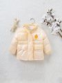 Young Girl Cartoon & Letter Graphic Flap Pocket Winter Coat