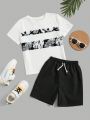 SHEIN Kids SUNSHNE Tween Boys' Casual And Comfortable Color Block Two-Piece Set