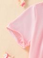 SHEIN Girls' Heart Lollipop & Letter Printed Short Sleeve T-Shirt For Toddler & Little Girls
