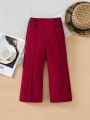 Little Girls' Side Button Decorated Wide Leg Pants