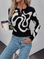 SHEIN Privé Graphic Pattern Polo Neck Sweater