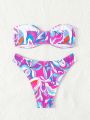 SHEIN Swim Mod Full Print Strapless Bikini Set