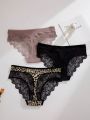 3pack Leopard Contrast Lace Scallop Trim Panty