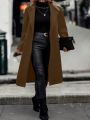 SHEIN LUNE Plus Size Women's Front Open Woolen Coat