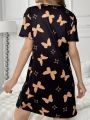 Women'S Butterfly Printed Short Sleeve Nightdress