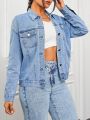 SHEIN ICON Women'S Drop Shoulder Long Sleeve Denim Jacket