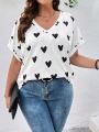 SHEIN LUNE Plus Size Valentine'S Day Heart Print T-Shirt