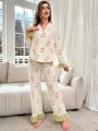 Floral Print Ruffle Trim PJ Set