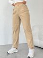 SHEIN PETITE Solid Color High-Waisted Straight-Leg Pants